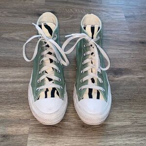 Custom Sage Green & Zebra Print Converse